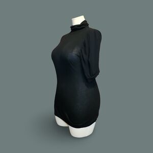 ❥Chic Sheer Mossimo Black Jersey Turtleneck Short Sleeve Top XL See through Goth